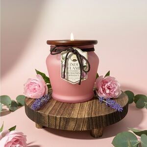 Pink Candle with Wooden Lid